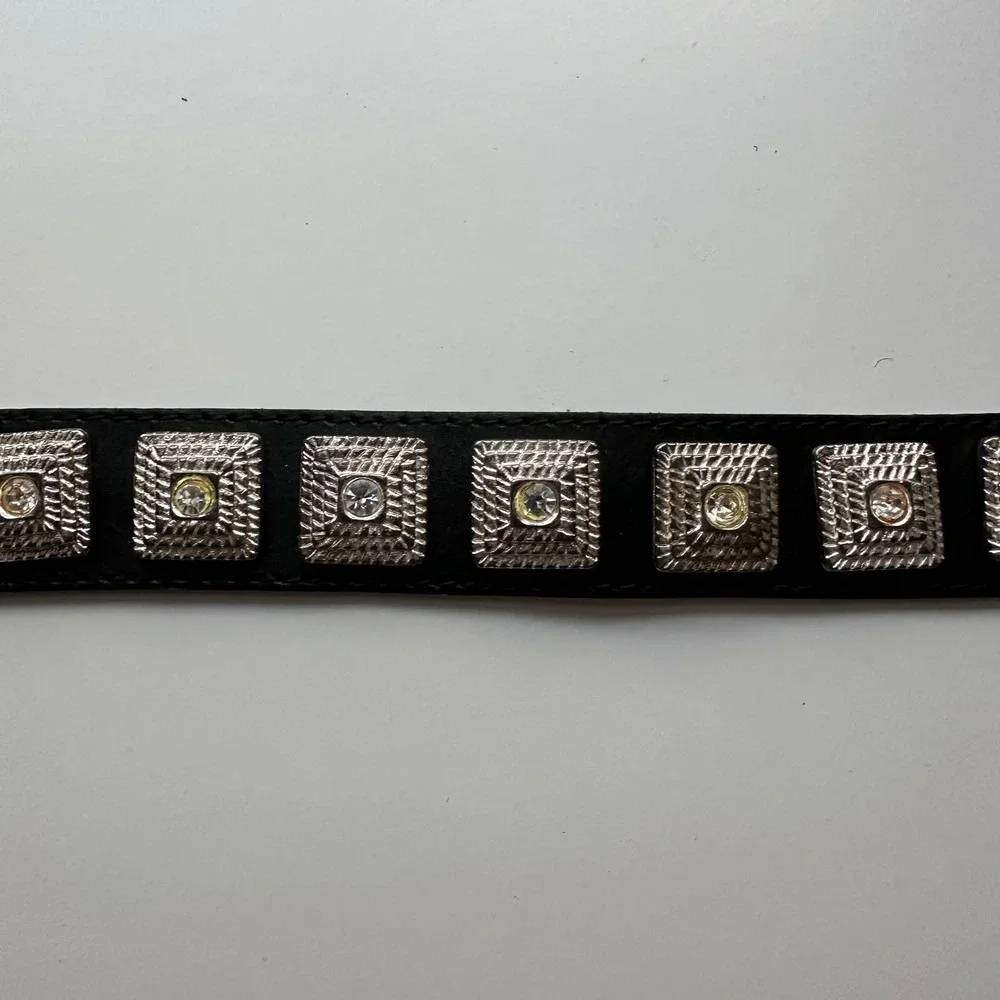Vtg Compagnie Internationale EXPRESS Black Leather Concho Belt Made In Italy L